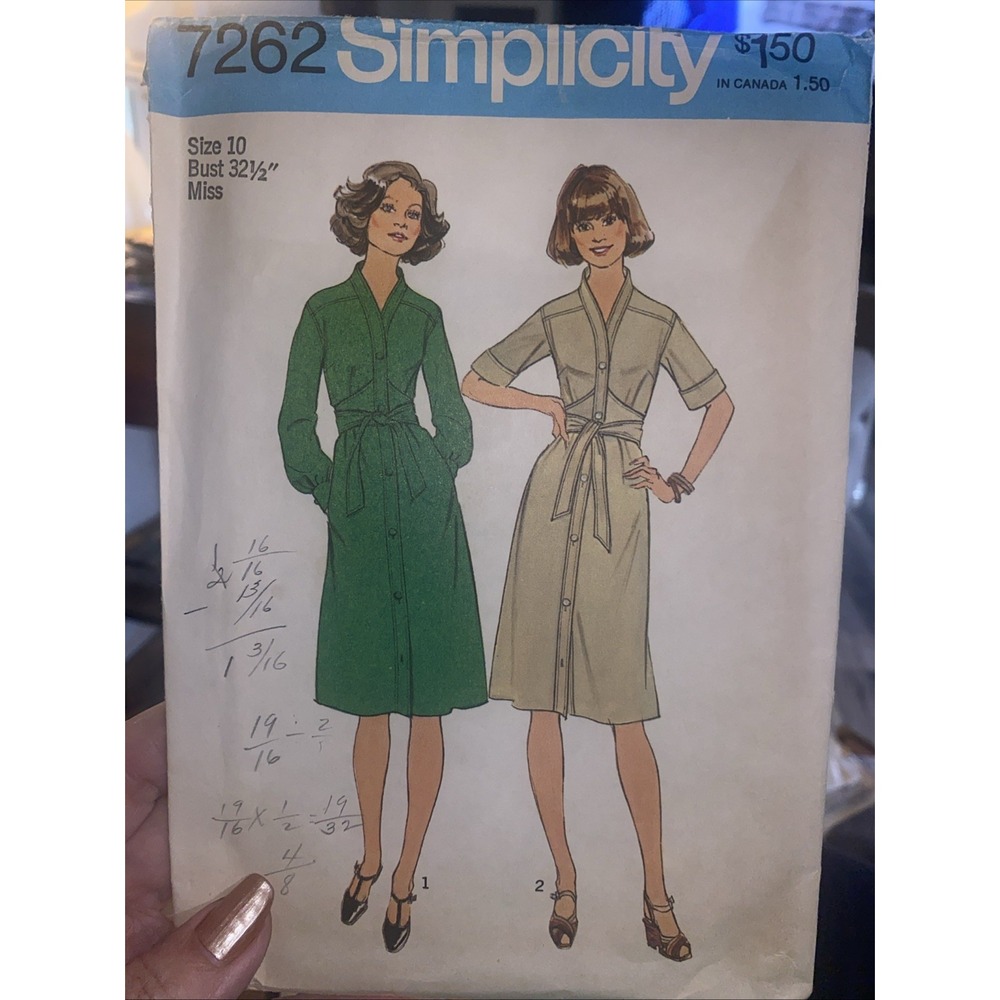 Vintage 1975 Simplicity Dress Sewing Pattern 7262 Size 10 Cut Complete